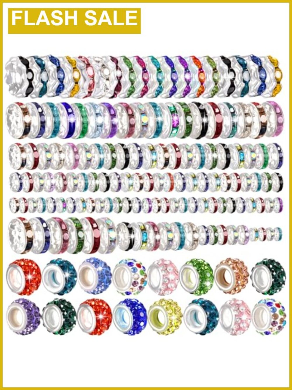 290pcs Spacer Beads Jewelry Making Rondelle Crystal Metal Mix Sizes Rhinestone